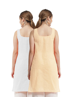 Womans Regular Fit White and Beige Combo Cotton Slip-337